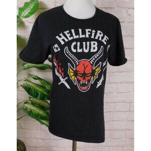 Stranger Things Hellfire Club Graphic T-Shirt M Black Cotton 80s Aesthetic
